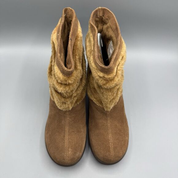 Skechers Leather Boots Womens Faux Fur Platform Ankle Bootie Brown Size 8.5 - Picture 4 of 11